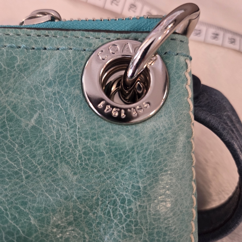Coach Poppy Spectator Hippie Green Blue Leather Crossbody Bag - Picture 9 of 14